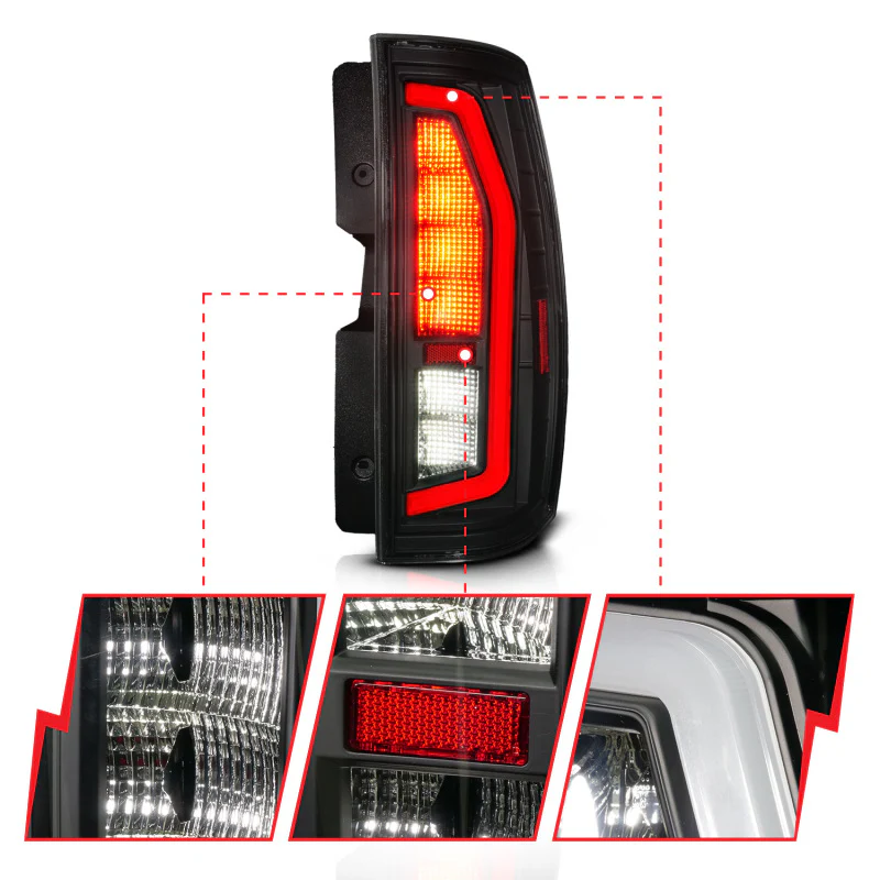 Anzo 07-14 Chevrolet Suburban / 07-14 GMC Yukon Black Full LED Tail Light Plank Style w/ Smoke Lens - Image 6