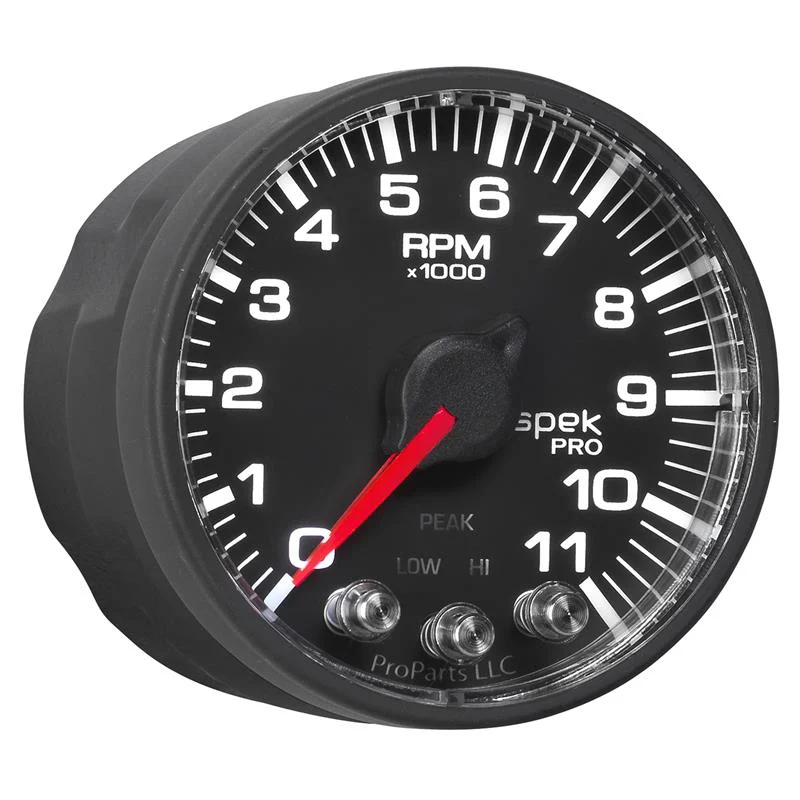 Autometer Spek-Pro Gauge Tach 2 1/16in 11K Rpm W/ Shift Light & Peak Mem - Blk/Blk - Image 11