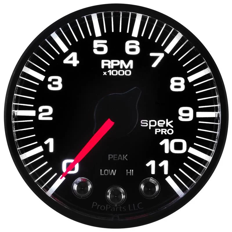 Autometer Spek-Pro Gauge Tach 2 1/16in 11K Rpm W/ Shift Light & Peak Mem - Blk/Blk - Image 2