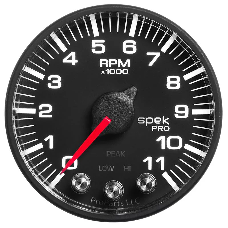 Autometer Spek-Pro Gauge Tach 2 1/16in 11K Rpm W/ Shift Light & Peak Mem - Blk/Blk - Image 4
