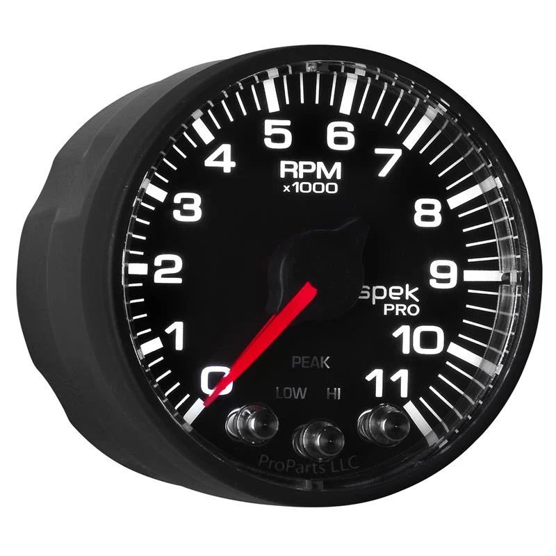 Autometer Spek-Pro Gauge Tach 2 1/16in 11K Rpm W/ Shift Light & Peak Mem - Blk/Blk - Image 5
