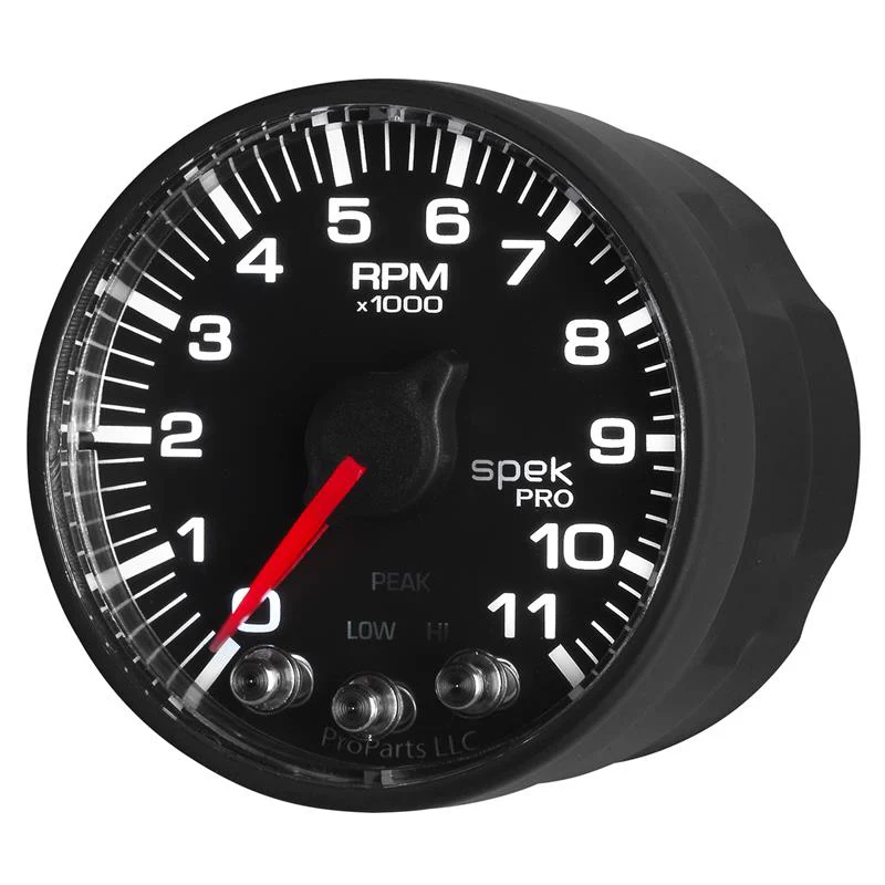 Autometer Spek-Pro Gauge Tach 2 1/16in 11K Rpm W/ Shift Light & Peak Mem - Blk/Blk - Image 6