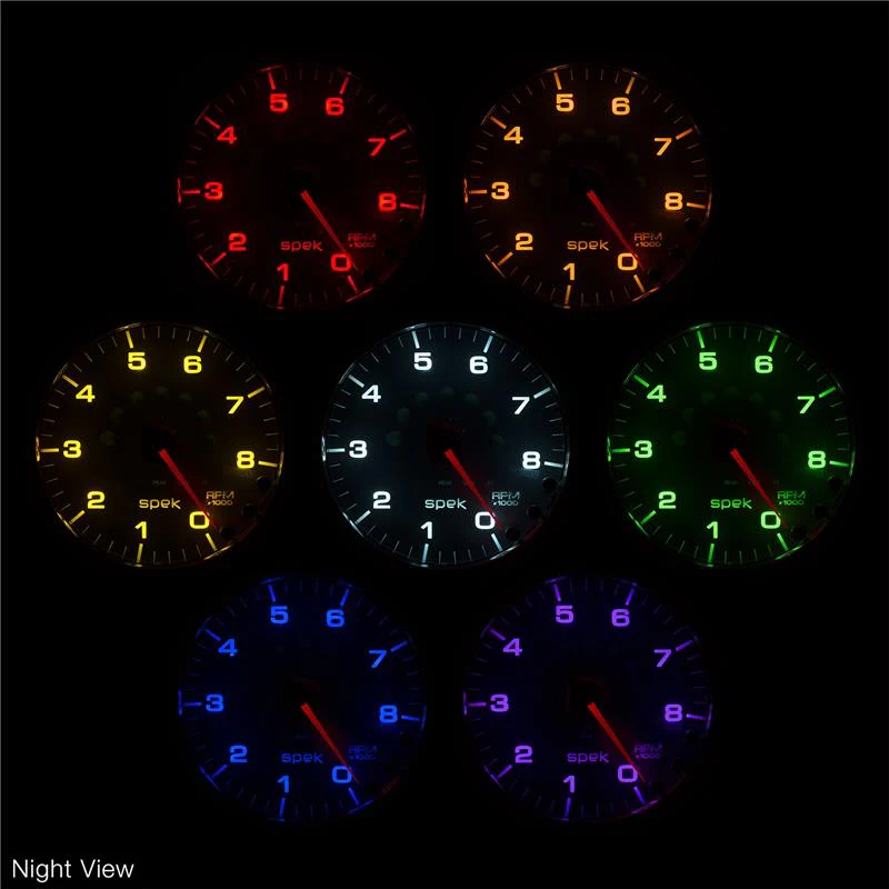 Autometer Spek-Pro Gauge Tach 2 1/16in 11K Rpm W/ Shift Light & Peak Mem - Blk/Blk - Image 7