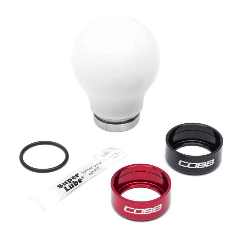 Cobb Subaru 6-Speed Weighted COBB Shift Knob - White (Incl. Both Red + Blk Collars) - Image 3