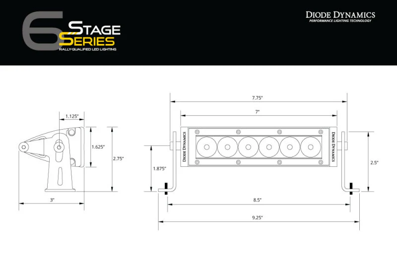Diode Dynamics 6 In LED Light Bar Single Row Straight SS6 - Amber Wide Light Bar (Single) - Image 8