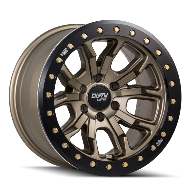 Dirty Life 9303 DT-1 17x9 / 6x139.7 BP / -12mm Offset / 106mm Hub Satin Gold Wheel - Beadlock - Image 4