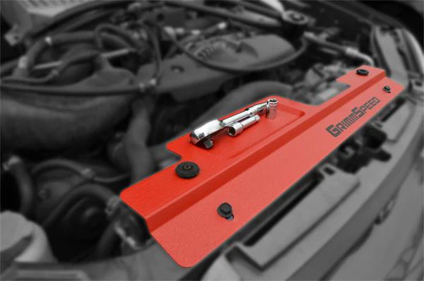 GrimmSpeed 02-07 Subaru Impreza/WRX / 04-07 STI Radiator Shroud w/Tool Tray - Red - Image 5